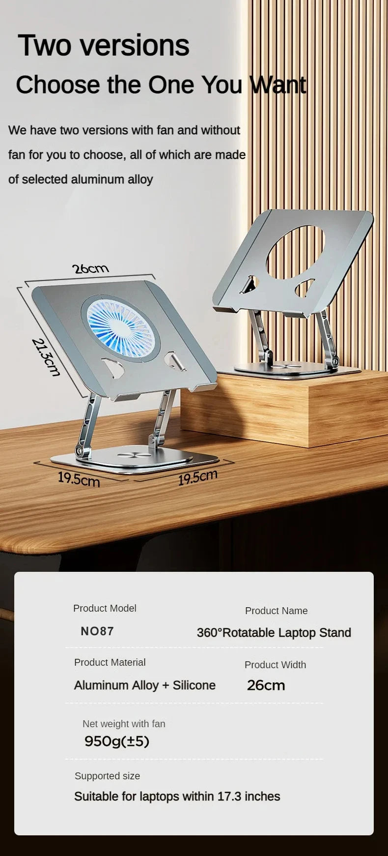 Support ordinateur portable-Aluminium réglable et rotatif 360°